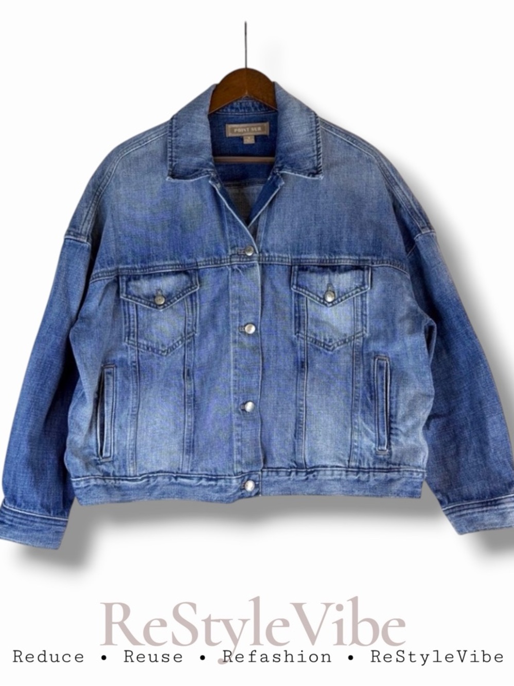 POINT SUR Women’s Size S Jacket Denim Jean Coat Trucker Style Oversized Fit
